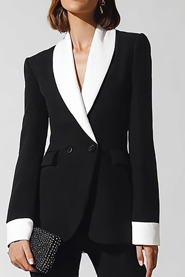 Black and White Shawl Lapel 2-Piece Business Suit